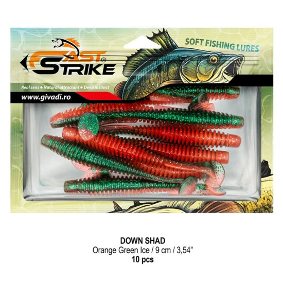 Shad Fast Strike Down Shad 9cm, Orange Green Ice, 10buc/pac