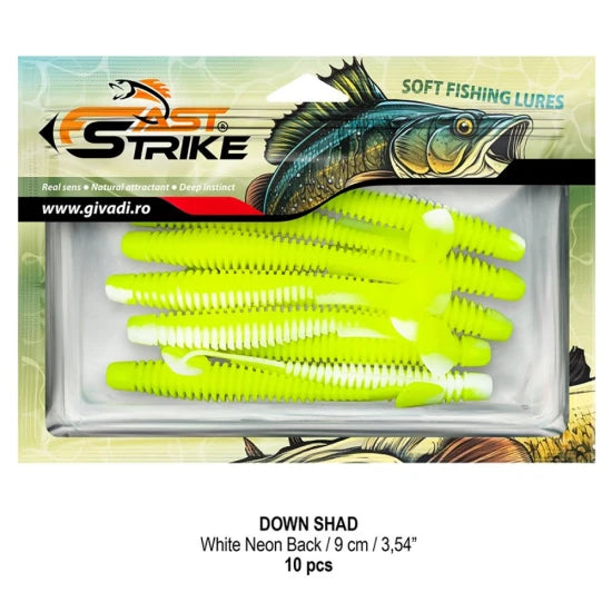 Shad Fast Strike Down Shad 9cm, White Neon Back, 10buc/pac