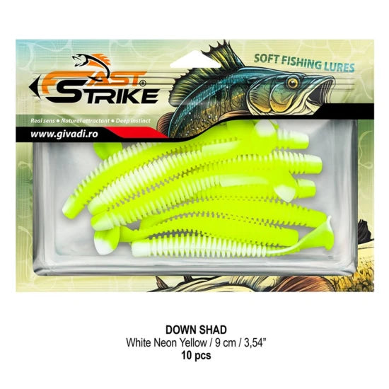 Shad Fast Strike Down Shad 9cm, White Neon Yellow, 10buc/pac