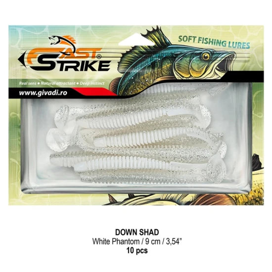 Shad Fast Strike Down Shad 9cm, White Phantom, 10buc/pac
