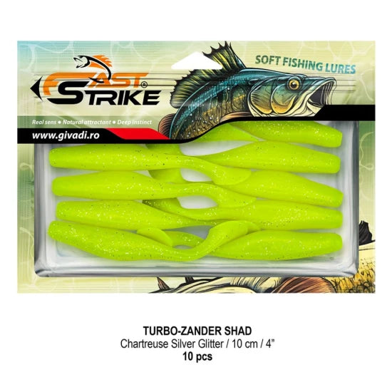 Shad Fast Strike Turbo Zander, 10cm, Chartreuse Silver Gliter, 10buc/pac