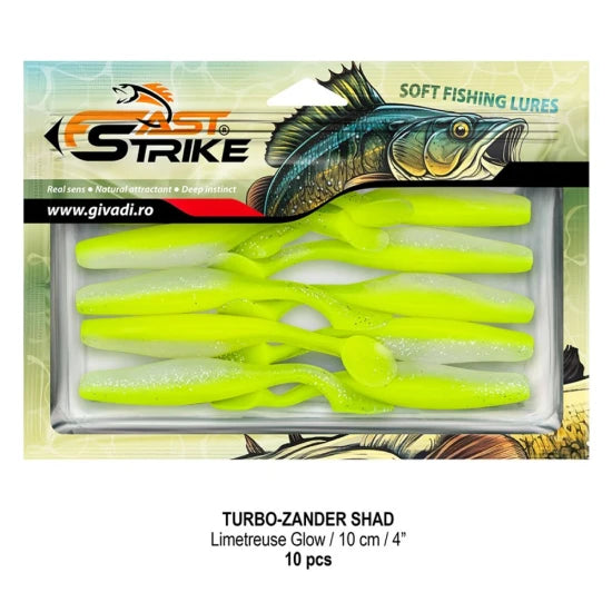 Shad Fast Strike Turbo Zander, 10cm, Limetreuse Glow, 10buc/pac