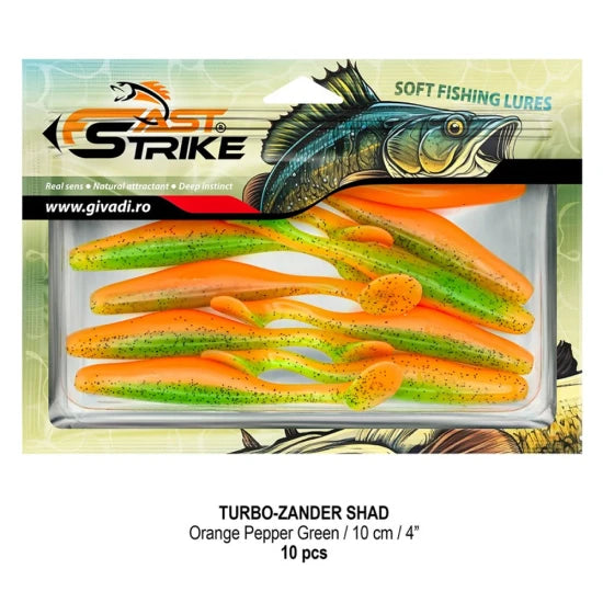 Shad Fast Strike Turbo Zander, 10cm, Orange Pepper Green, 10buc/pac