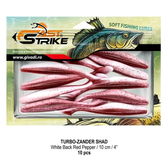 Shad Fast Strike Turbo Zander, 10cm, White Back Red Pepper, 10buc/pac