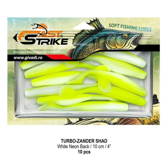 Shad Fast Strike Turbo Zander, 10cm, White Neon Back, 10buc/pac