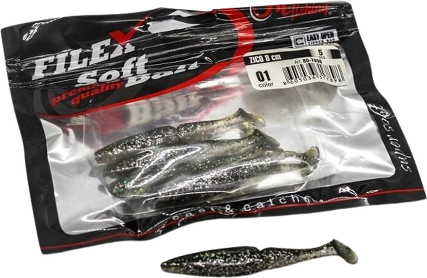 Shad Filfishing Filex Zico, Culoare 01, 8cm, 5buc/pac