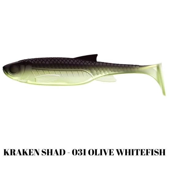 Shad Libra Lures Kraken Shad, 10cm, 7.5g, Olive Whitefish, 6buc/pac