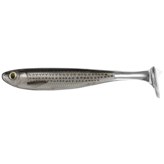 Shad Live Target Slow Roll Mullet Paddle Tail, Silver / Black, 10cm, 4buc/pac