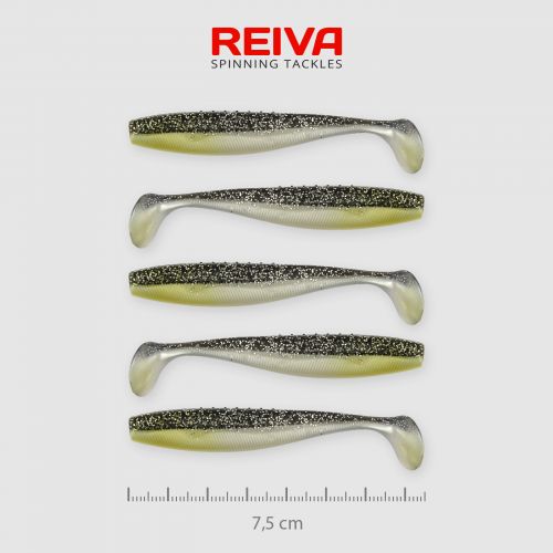 Shad Reiva Flat Minnow Negru-Argintiu Sclipici 7.5cm 5buc/plic