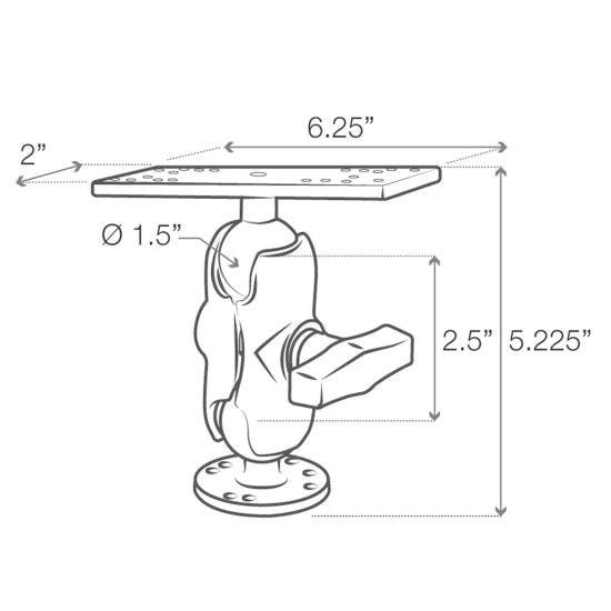 Suport Sonar Ram Mounts Universal Marine Electronic Mount - C Size Short