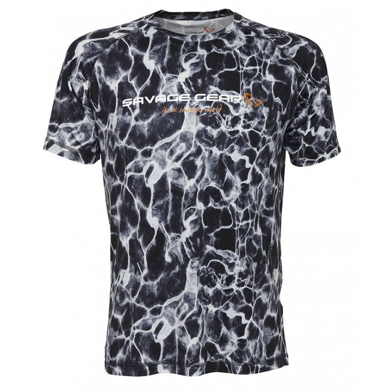TRICOU SAVAGE GEAR NIGHT UV BLACK WATERPRINT MAR.M