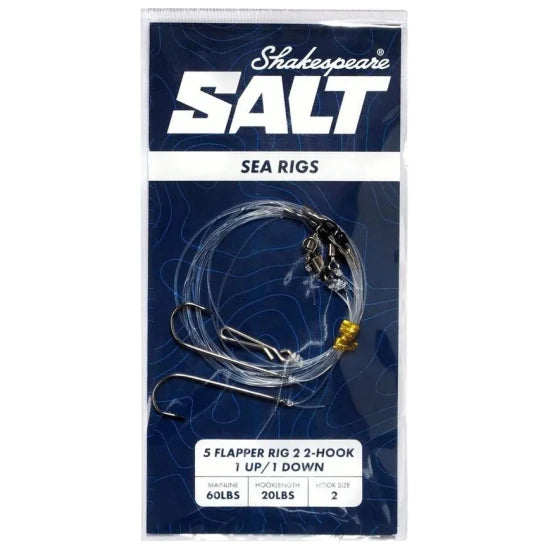 Taparina Shakespeare Salt 5 Flapper Rig 2 2-hook 1 Up/1 Down Sea Rig, 1buc/pac