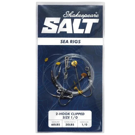 Taparina Shakespeare Salt 6 Flapper Rig 1/0 2-hook 1 Up/1 Down Sea Rig, 1buc/pac
