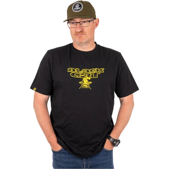 Tricou Black Cat Black Tee Distressed Logo, Marime S