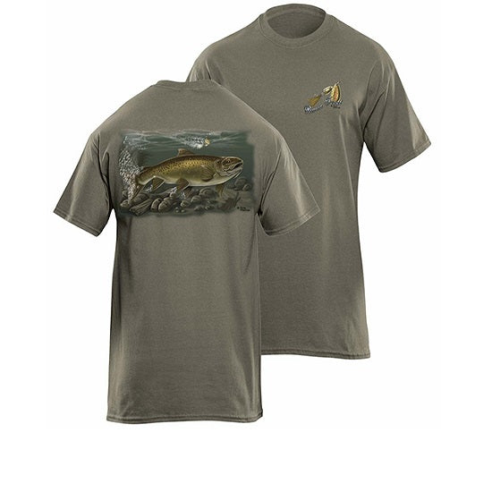 Tricou Flying Fisherman Brown Trout Olive Tee M