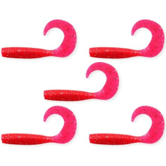 Twister Nevis 7.5cm, 5buc/pac, Rosu Glitter