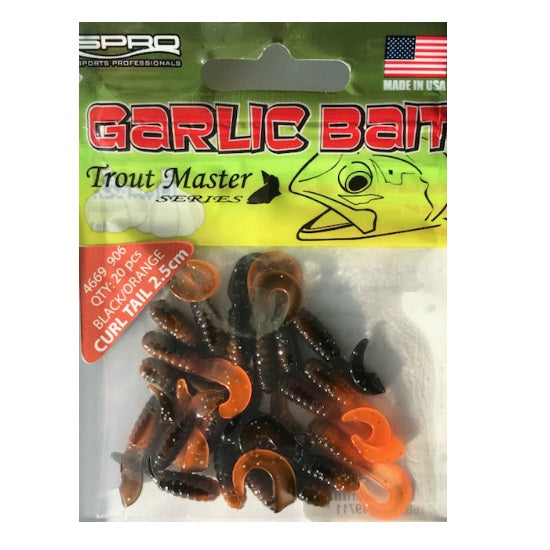 Twistere Spro Trout Master Garlic Bait Curl Tail - 25mm BLACK AND ORANGE