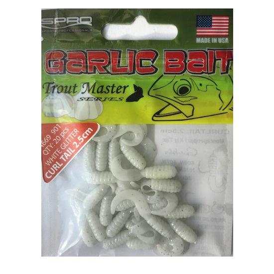 Twistere Spro Trout Master Garlic Bait Curl Tail - 25mm WHITE GLITTER