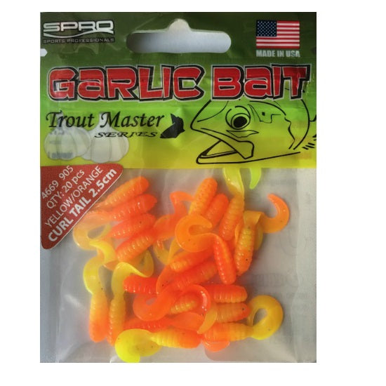 Twistere Spro Trout Master Garlic Bait Curl Tail - 25mm YELLOW AND ORANGE
