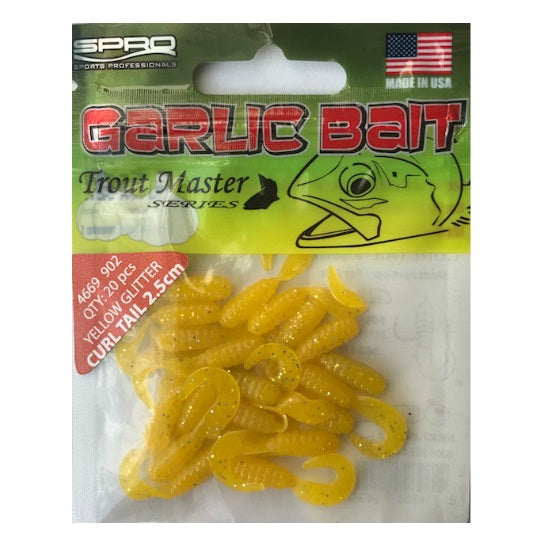Twistere Spro Trout Master Garlic Bait Curl Tail - 25mm YELLOW GLITTER