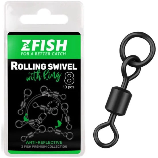 Vartej Cu Anou Zfish Rolling Swivel With Ring Black Matt, Nr.8, 26kg, 10buc/pac